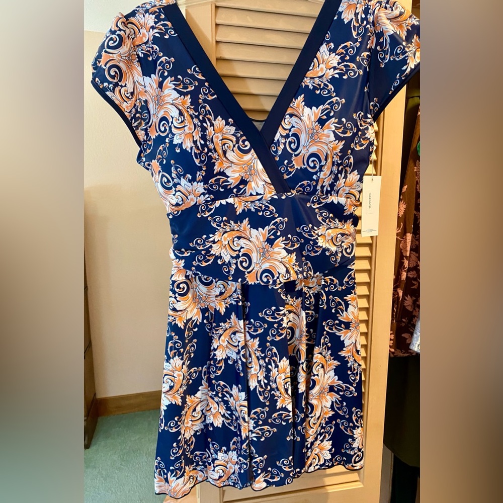 Pretty culottes dress/swimsuit! V neck floral print- comfortable/ very stretchy